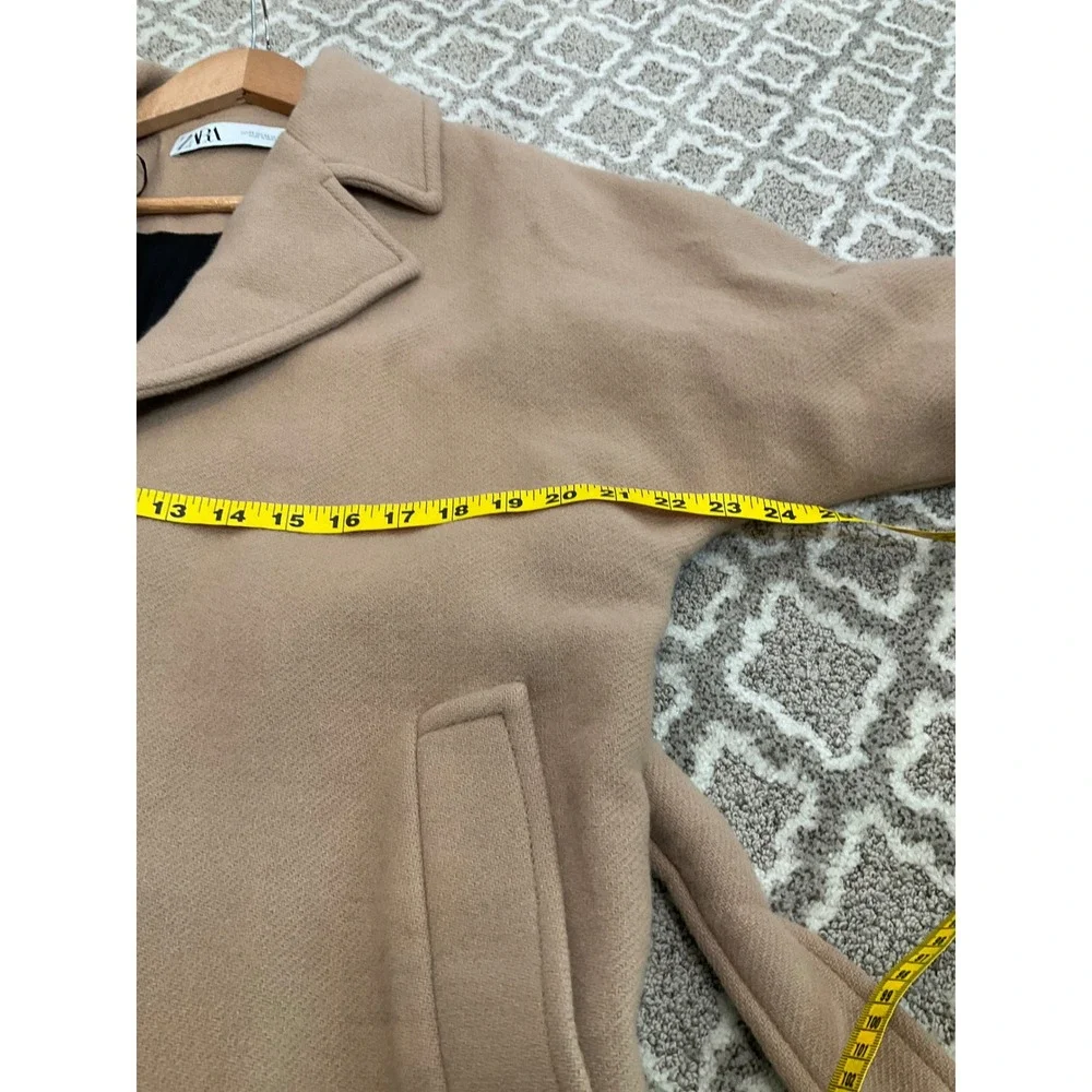 Zara Camel Wool Blend Wrap Long Trench Coat Belted Oversized Neutral Luxury XS - Picture 7 of 8